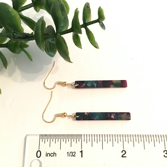 Eggplant Tortoise Shell Bar Minimalist Dangle Earrings - Picture 3 of 5